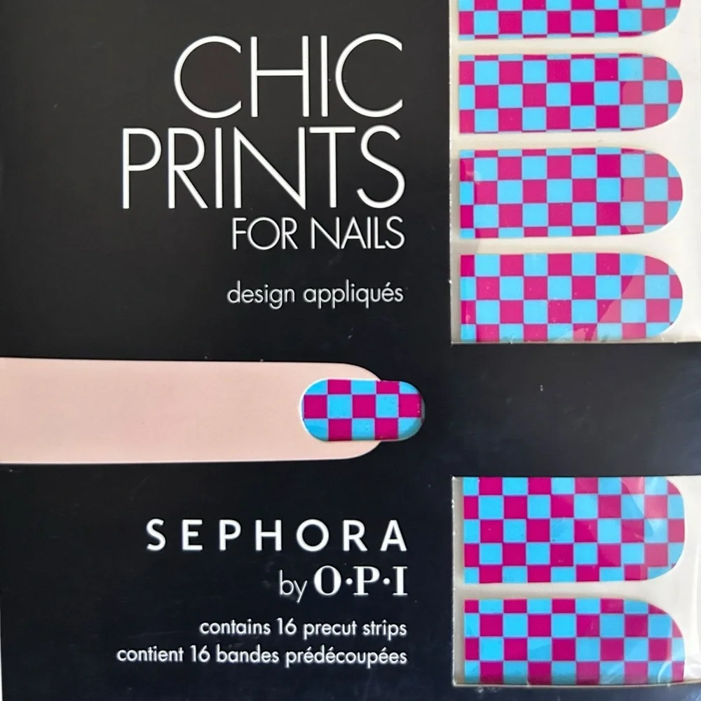 Sephora by OPI Chic Prints For Nails Pink Blue Checker Nail Appliqué Strips NWT